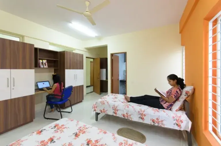 A furnished hostel room