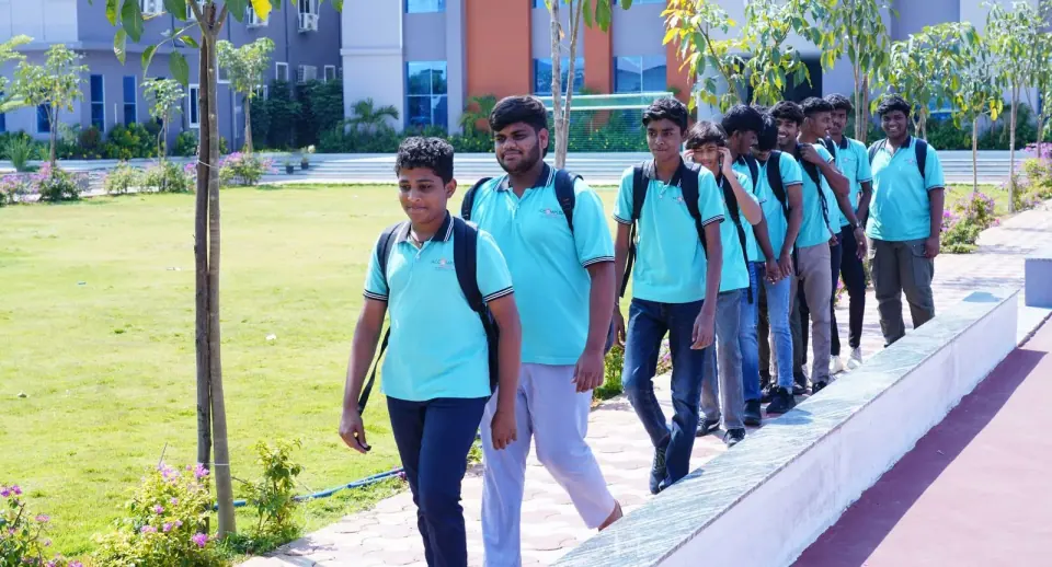 Students walking across campus