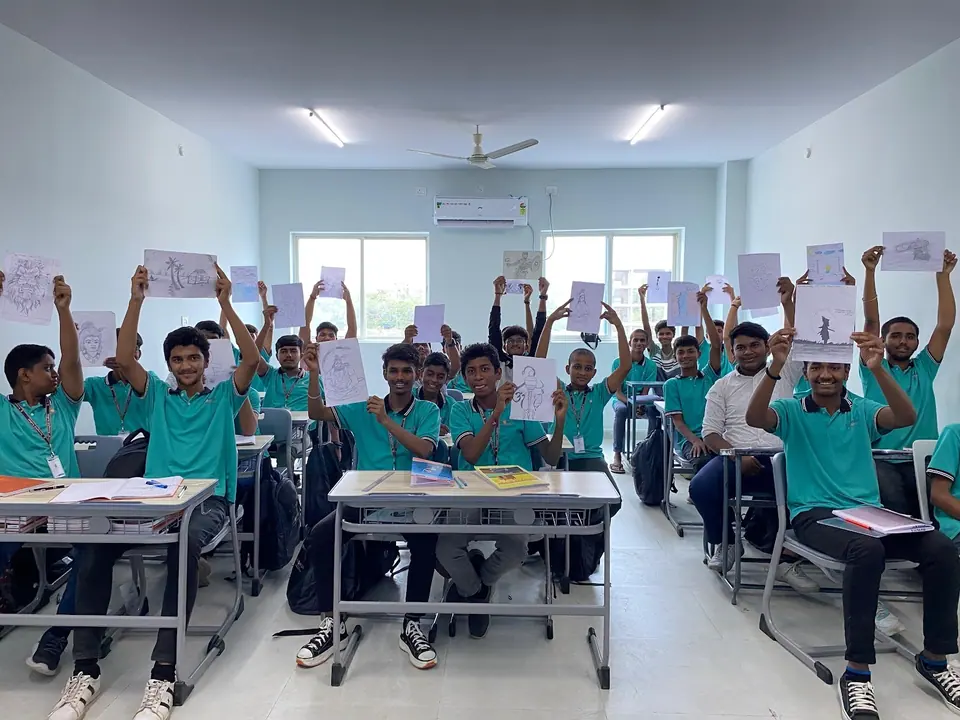 Students celebrating in their classroom