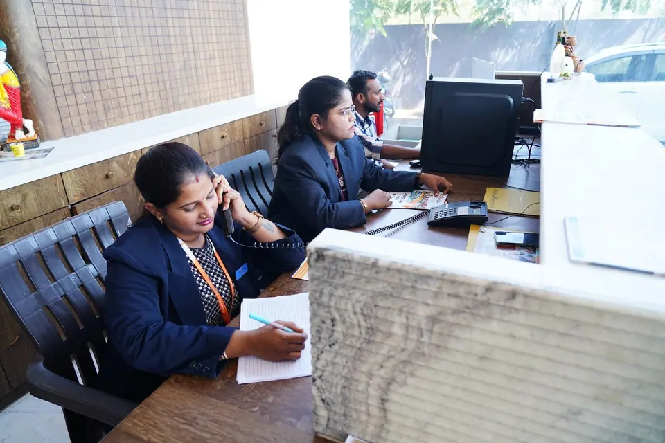 Staff at the front office desk